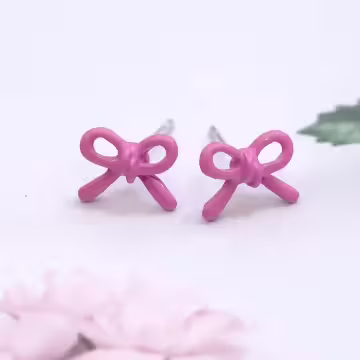 蝴蝶結小花愛心×三套件耳環組×粉紅