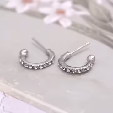 銀色C字圓珠×三套件耳環組