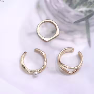 金色線條不規則珍珠×三套件戒指組