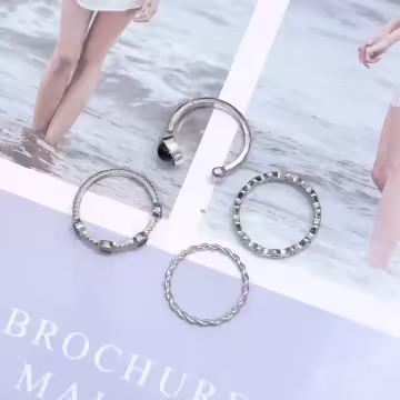 銀黑圓珠幾何×四套件戒指組