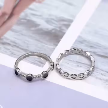 銀黑圓珠幾何×四套件戒指組