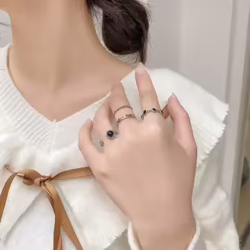 銀黑圓珠幾何×四套件戒指組