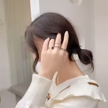 銀黑圓珠幾何×四套件戒指組