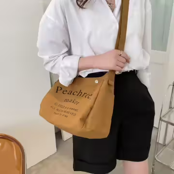 個性帆布字母×斜背包×棕咖