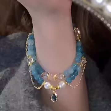 蔚藍水滴琉璃×雙層串珠手鍊