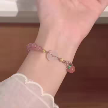 粉紅小草莓平安扣&times;拉繩手鍊