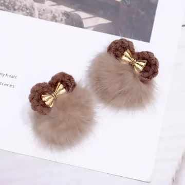 暖咖毛線蝴蝶結毛球×吊墜耳環.avif