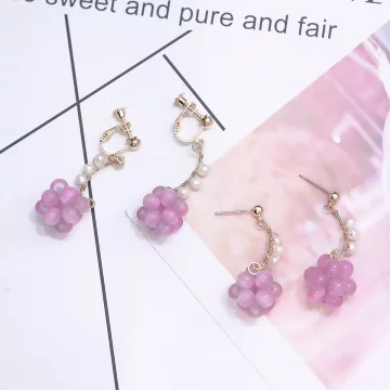 琉璃葡萄串珍珠×吊墜耳環.avif
