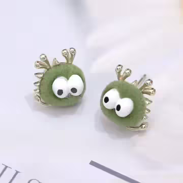 絨毛呆萌小怪獸×三套件耳環組×綠色