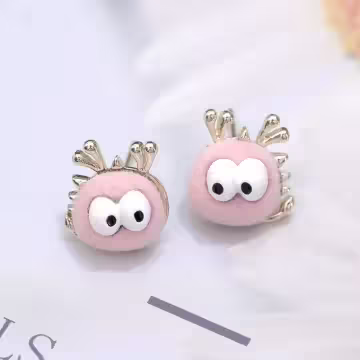 絨毛呆萌小怪獸×三套件耳環組×粉紅