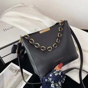 時尚鍊條桶包×斜背包×黑色.avif