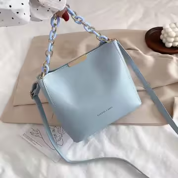 時尚鍊條桶包×斜背包×藍色