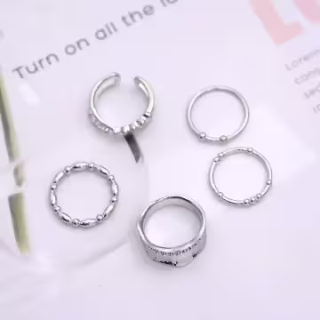嘻哈金屬小圓珠×五套件戒指組