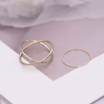 珍珠波堤交叉素圈×四套件戒指組×金色