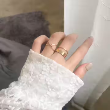 珍珠波堤交叉素圈×四套件戒指組×金色