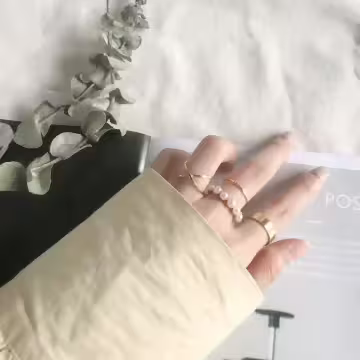 珍珠波堤交叉素圈×四套件戒指組×金色