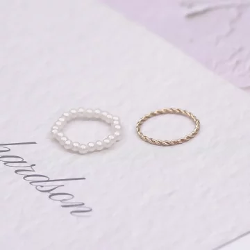 簡約白珍珠圓環×四套件戒指組×金色.avif