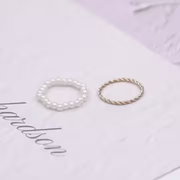 簡約白珍珠圓環×四套件戒指組×金色