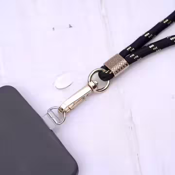 可調節雙環×金色×金蔥黑色布滌綸繩×手機斜背雙勾掛繩×金黑色