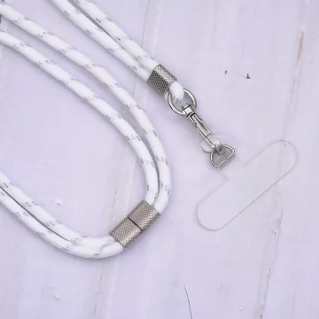 可調節雙環×銀色×銀蔥白色布滌綸繩×手機斜背雙勾掛繩×銀白色.avif