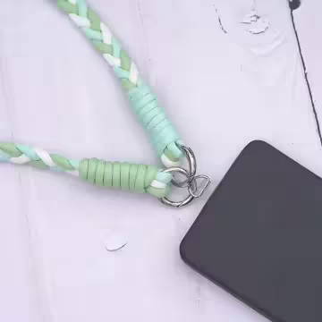 撞色麻花辮×手機斜背雙勾掛繩×綠白