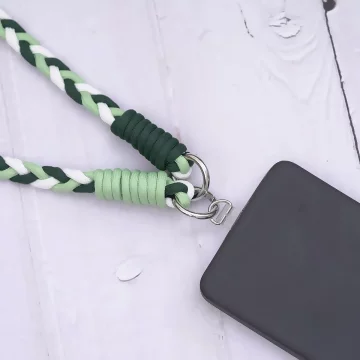 撞色麻花辮×手機斜背雙勾掛繩×綠色.avif