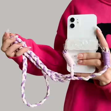 撞色麻花辮×手機斜背雙勾掛繩×粉藍
