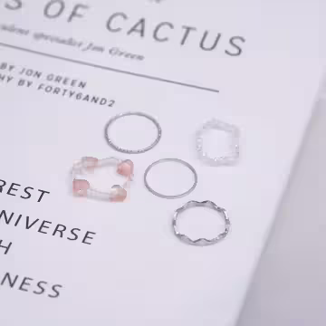 愛心小串珠×五套件戒指組×嫩橘