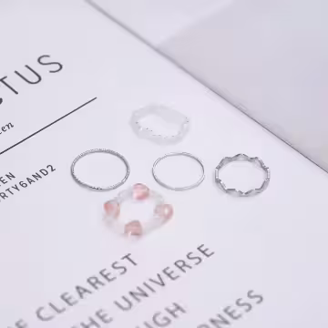 愛心小串珠×五套件戒指組×嫩橘