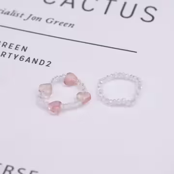 愛心小串珠×五套件戒指組×嫩橘