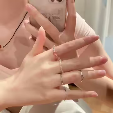 愛心小串珠×五套件戒指組×嫩橘