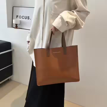 簡約皮革小手提×手提袋×棕色