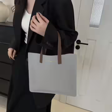 簡約皮革小手提×手提袋×灰色