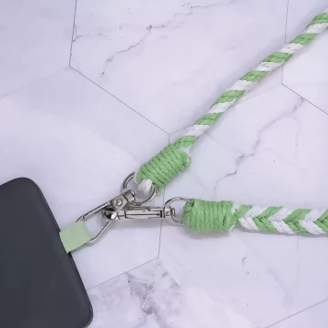 拼色麻花辮子×手機斜背雙勾掛繩×綠色.avif