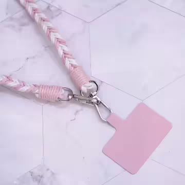 拼色麻花辮子×手機斜背雙勾掛繩×粉紅