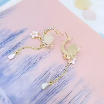 彎月琉璃櫻花貓×吊墜耳環