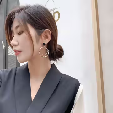 大金屬雙層圓圈×三角耳夾