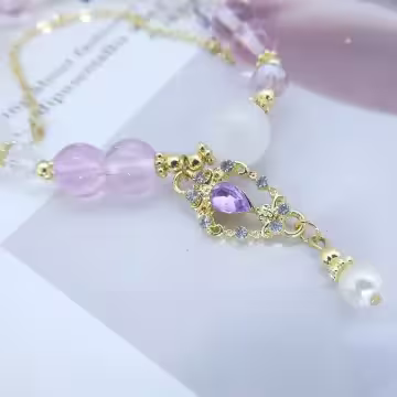 晶透粉琉璃紫寶石×固定式串珠手鍊