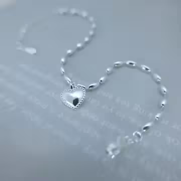 925銀飾&times;米珠光面愛心&times;手鍊