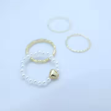 素雅愛心珍珠×四套件戒指組×金色