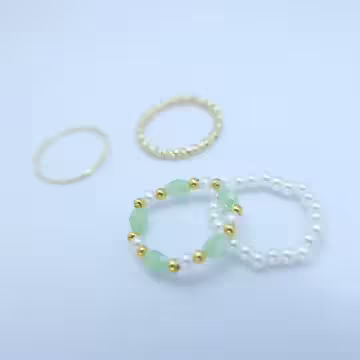 宮廷湖水綠珍珠串×四套件戒指組