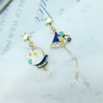 小兔與花扇×不對稱吊墜耳環.avif
