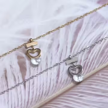 316鋼飾×心型鑽×鎖骨項鍊×銀色