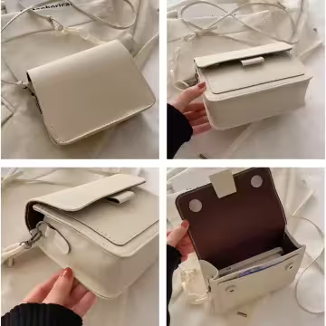 不對稱背帶掀蓋小方包×斜背包×白色