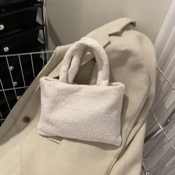 莫蘭迪絨毛小手提×手提袋×白色.avif