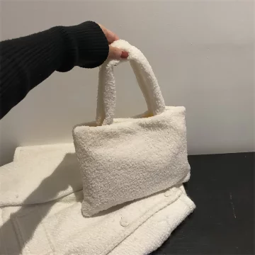 莫蘭迪絨毛小手提×手提袋×白色.avif