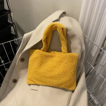 莫蘭迪絨毛小手提×手提袋×黃色.avif