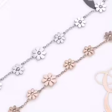 316鋼飾×小雛菊×手鍊×玫瑰金