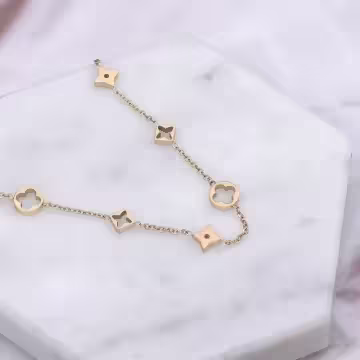 316鋼飾×方塊梅花×手鍊×金色