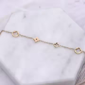 316鋼飾×方塊梅花×手鍊×金色